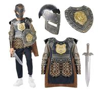 CASACLAUSI Knight Costume Kids Medieval Armour Suit with Mask Shield Sword Cloak Children Dress Up Halloween Cosplay Outfit