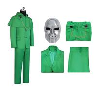 CASACLAUSI Mens Dr Doom Costume with Mask Villain Cosplay Sets Adult Green Jacket Trousers Cape Movie Halloween Party Outfit