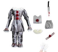CASACLAUSI Pennywise Costume Kids Clown Joker Circus Killer Outfit Scary Horror Movie Fancy Dress Up It Cosplay Halloween Suit