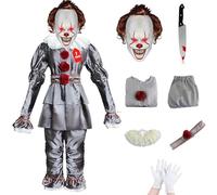 CASACLAUSI Pennywise Costume Kids Clown Joker Circus Killer Outfit Scary Horror Movie Fancy Dress Up It Cosplay Halloween Suit