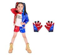 CASACLAUSI Quinn Costume Kids Girls Villain Set Fancy Dress Halloween Outfits Accessories Jacket T-shirt Shorts Gloves Children Carnival Cosplay