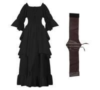 CASACLAUSI Renaissance Dress Women Victorian Costume Retro Medieval Gothic Witch Steampunk Clothes Off the Shoulder Outfit