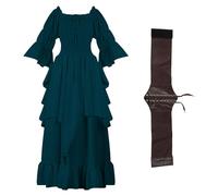 CASACLAUSI Renaissance Dress Women Victorian Costume Retro Medieval Gothic Witch Steampunk Clothes Off the Shoulder Outfit