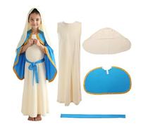 CASACLAUSI Virgin Mary Costume Kids Biblical Shepherd Outfit for Girls Religious Cosplay Outfit Robe Halloween Fancy Dress