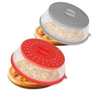 CasaCulina 2 Pack Collapsible Microwave Splatter Cover, Vented Microwave Lid with Hook Hole, Splatter Guard for Plate Dish Bowl, Vegetable Fruit Colander Multi-function Kitchen Gadget(Grey & Red)