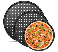 CasaCulina 3PCS Round Pizza Pan with Holes, Nonstick Pizza Tray for Oven 9Inch, 11Inch, 12 Inch, Pizza Baking Pans, Perforated Carbon Steel Pizza Bakeware for Home Restaurant Kitchen Baking