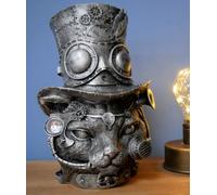Casadomu Steampunk Cat Head Gothic Feline Sculpture Mechanical Kitten Top Hat Ornament Decorative Accessories