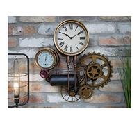 Casadomu Steampunk Clock Industrial Pipe Wall Hanging Large Rustic Cogs Decor Timepiece