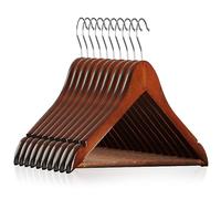 Casafield - 10 Walnut Wooden Suit Hangers - Premium Lotus Wood with Notches & Chrome Swivel Hook for Dress Clothes, Coats, Jackets, Pants, Shirts, Skirts