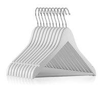 Casafield - 10 White Wooden Suit Hangers - Premium Lotus Wood with Notches & Chrome Swivel Hook for Dress Clothes, Coats, Jackets, Pants, Shirts, Skirts