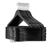 Casafield - 20 Black Wooden Suit Hangers - Premium Lotus Wood with Notches & Chrome Swivel Hook for Dress Clothes, Coats, Jackets, Pants, Shirts, Skirts