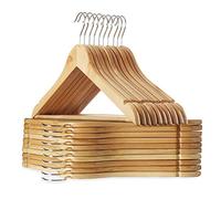 Casafield - 20 Natural Wooden Suit Hangers - Premium Lotus Wood with Notches & Chrome Swivel Hook for Dress Clothes, Coats, Jackets, Pants, Shirts, Skirts