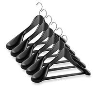Casafield - 6 Black Wide Shoulder Wooden Suit Hangers - Premium Lotus Wood, Non-Slip Pant Bar & Chrome Swivel Hook for Dress Clothes, Coats, Jackets, Pants, Shirts, Skirts