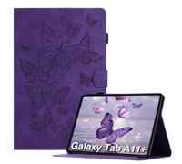 CASAFUNY Leather Case for Samsung Galaxy Tab A11+ Plus 11 Inch 2025, Purple | PU Leather, S Pen Holder, Auto Sleep/Wake, Butterfly Design, Protective Case for SM-X230/SM-X235/SM-X236B