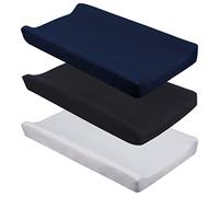 CaSaJa 3 Pack Changing Pad Cover Set, Silky Soft Handfeel with Comfy Napping Surface for Baby, The Cozy Cradle Sheets Flexible Fit Contoured Chang Table Pads 16" x 32"/34", Navy + Black + Light Grey