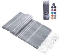 Casamollis Turkish Beach Towel, Prewashed, 100% Cotton, Soft, Absorbent, Quick Dry, Sand Free Large Oversize Beach Towels for Bathroom Camping Yoga Gym Pool Travel Size 39x71 Inches (Gray)