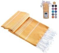 Casamollis Turkish Beach Towel, Prewashed, 100% Cotton, Soft, Absorbent, Quick Dry, Sand Free Large Oversize Beach Towels for Bathroom Camping Yoga Gym Pool Travel Size 39x71 Inches (Yellow)