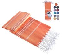 Casamollis Turkish Beach Towel, Prewashed, 100% Cotton, Soft, Absorbent, Quick Dry, Sand Free Large Oversize Beach Towels for Bathroom Camping Yoga Gym Pool Travel Size 39x71 Inches (Orange)