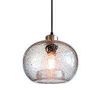 CASAMOTION Pendant Lighting Handblown Glass Drop Ceiling Lights, Modern Rustic Hanging Light Clear Seeded Glass with Black Marble, Brushed Nickel Finish 8.7 Inch Diameter