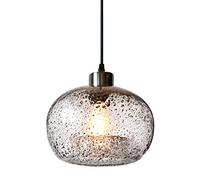 Casamotion Pendant Light Handblown Glass Drop Ceiling Lights, Rustic Hanging Light Seeded Glass with Black Sand Powder (Brushed Nickel, Clear)