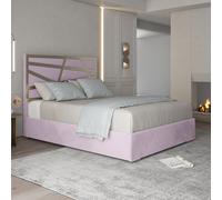 Casani Arabella Upholstered Soft Velvet Metal Bed Frame in Pink | Size: King Casani Pink King