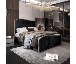 Casani Brixton Upholstered Soft Velvet Metal Bed Frame in Black | Size: Double Casani Black Double