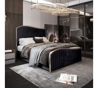 Casani Brixton Upholstered Soft Velvet Metal Bed Frame in Black | Size: Single Casani Black Single