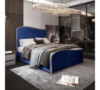 Casani Brixton Upholstered Soft Velvet Metal Bed Frame in Blue | Size: King Casani Blue King