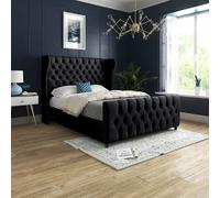 Casani Donati Straight Curved Top Upholstered Soft Velvet Bed Frame in Black | Size: Single Casani Black Single