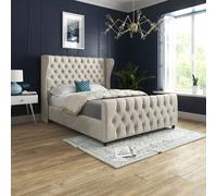 Casani Donati Straight Curved Top Upholstered Soft Velvet Bed Frame in Cream | Size: King Casani Cream King