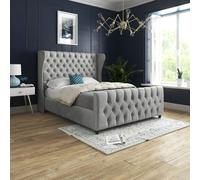 Casani Donati Straight Curved Top Upholstered Soft Velvet Bed Frame in Grey | Size: Double Casani Grey Double
