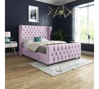 Casani Donati Straight Curved Top Upholstered Soft Velvet Bed Frame in Pink | Size: Double Casani Pink Double