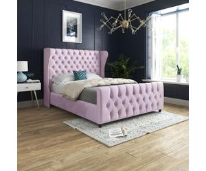 Casani Donati Straight Curved Top Upholstered Soft Velvet Bed Frame in Pink | Size: Super King Casani Pink Super King