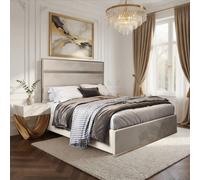 Casani Fladbury Upholstered Soft Velvet Beige Metal Designer Bed Frame in Cream | Size: Super King Casani Cream Super King