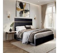 Casani Fladbury Upholstered Soft Velvet Black Metal Designer Bed Frame | Size: King Casani Black King