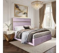 Casani Fladbury Upholstered Soft Velvet Pink Metal Designer Bed Frame | Size: King Casani Pink King