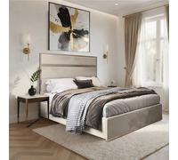 Casani Fleetwood Upholstered Soft Velvet Beige Metal Designer Bed Frame in Cream | Size: Small Double Casani Cream Small Double