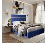 Casani Fleetwood Upholstered Soft Velvet Blue Metal Designer Bed Frame | Size: Super King Casani Blue Super King