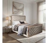 Casani Lapworth Upholstered Soft Velvet Beige Metal Designer Bed Frame in Cream | Size: Small Double Casani Cream Small Double