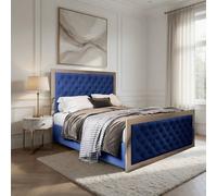 Casani Lapworth Upholstered Soft Velvet Blue Metal Designer Bed Frame | Size: Small Double Casani Blue Small Double