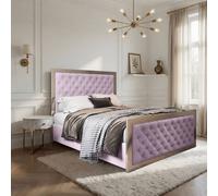 Casani Lapworth Upholstered Soft Velvet Pink Metal Designer Bed Frame | Size: Small Double Casani Pink Small Double