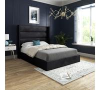 Casani Nuno Straight Winged Upholstered Soft Velvet Bed Frame in Black | Size: Single Casani Black Single