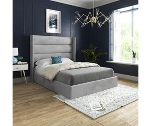 Casani Nuno Straight Winged Upholstered Soft Velvet Bed Frame in Grey | Size: Single Casani Grey Single