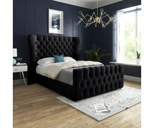 Casani Parma Wide Curved Winged Upholstered Soft Velvet Bed Frame in Black | Size: Double Casani Black Double