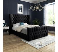 Casani Parma Wide Curved Winged Upholstered Soft Velvet Bed Frame in Black | Size: Single Casani Black Single