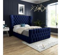 Casani Parma Wide Curved Winged Upholstered Soft Velvet Bed Frame in Blue | Size: King Casani Blue King