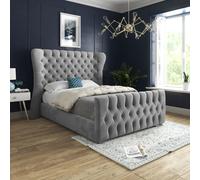 Casani Parma Wide Curved Winged Upholstered Soft Velvet Bed Frame in Grey | Size: Small Double Casani Grey Small Double