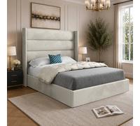 Casani Rainham Straight Winged Beige Soft Velvet Designer Bed Frame in Cream | Size: Double Casani Cream Double