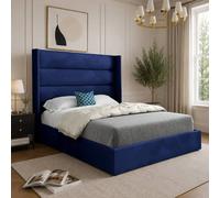 Casani Rainham Straight Winged Blue Soft Velvet Designer Bed Frame | Size: Small Double Casani Blue Small Double