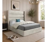 Casani Ramsey Straight Winged Beige Soft Velvet Designer Bed Frame in Cream | Size: Small Single Casani Cream Small Single